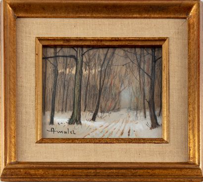 null Albert MALET (1912-1986)
Snowy forest path
Drawing, signed lower left
13 x 17...