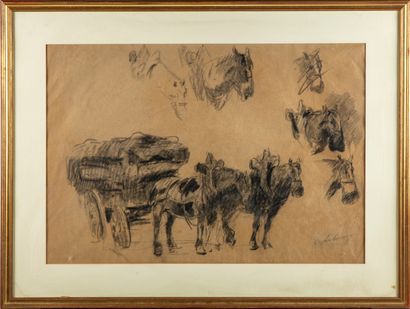 null Albert LEBOURG (1849 -1928) 
Studies of horses
Charcoal, signed lower right...