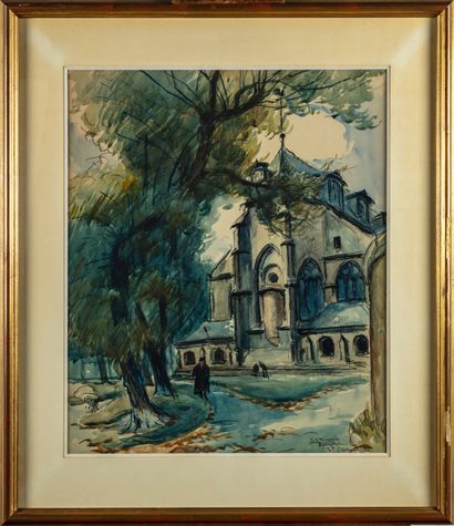 null Pierre LE TRIVIDIC (1898-1960)
Saint-Pierre de Carville Church in Darnétal
Watercolor,...