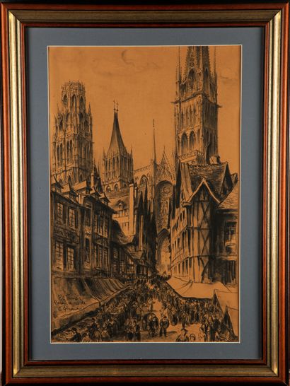 null Pierre le TRIVIDIC (1898 - 1960)
The street of the grocery store in Rouen
Charcoal...