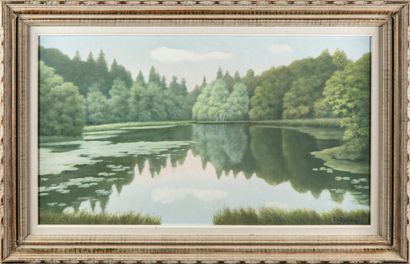 null Edouard MANDON (1885-1977)
Paysage à l'étang 
Huile sur toile, signée en bas...