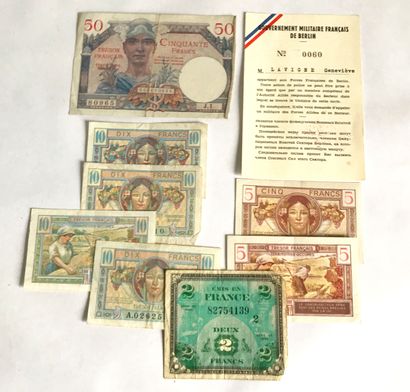 null Set of banknotes and documents related to the French occupation in Austria in...