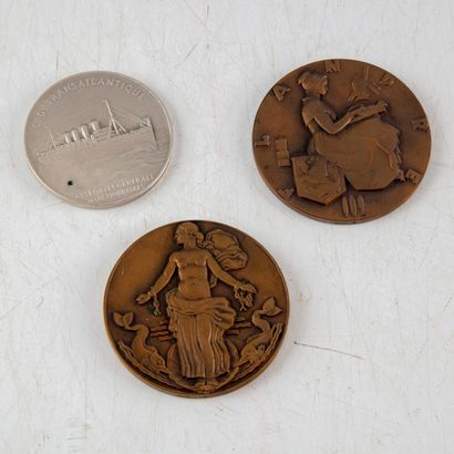 null Set of 3 bronze medals of the Compagnie générale Transatlantique "Flandre, Liberté,...