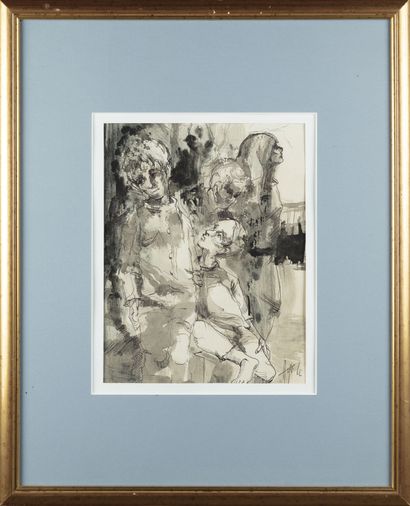 null Robert AYO (1926)
Groupe d'enfants
Dessin et réhaut d'aquarelle, signé en bas...