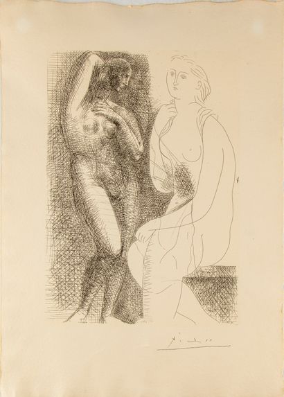 null D'après Pablo PICASSO (1881-1973)
Femme nue devant une statue
Gravure imprimé...