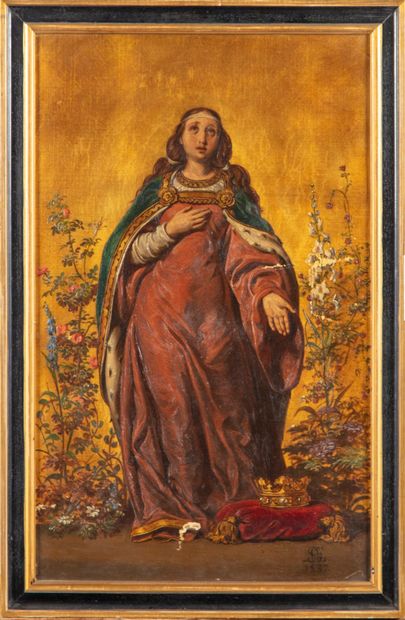 null ECOLE FRANCAISE 1er tiers du XIXe 
Vierge à l'enfant et Sainte (Catherine d'Alexandrie...
