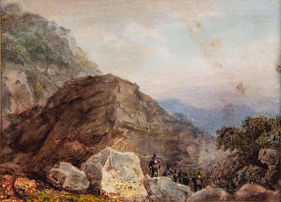 null Eugène CICERI (1813-1890)
Marcheurs dans la montagne
Aquarelle et rehauts de...