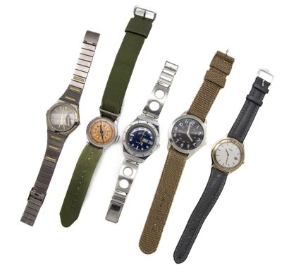 null Set of 5 men's wrist watches, quartz movement, including Citizen, Timex, Admira...