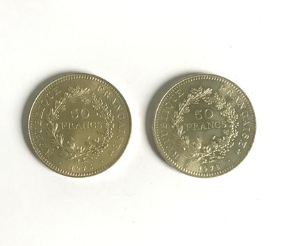 null Deux pièces de 50Fcs en argent, Hercule (1975 et 1978)
Poids : 59,90 g