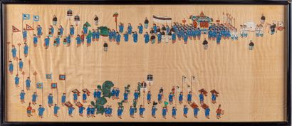 null CHINE 
Scènes de processions
Paire de peintures sur soie, copies
25 x 60 cm