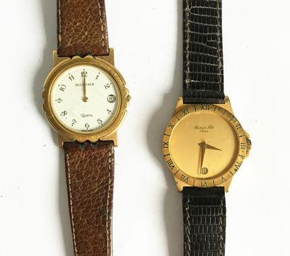 null BUCHERER - BARRIER fils 
Deux montres de Dame en acier doré. Mouvement à quartz
Bracelet...