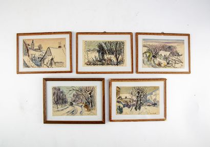 null Marcel NIQUET (1889-1968) 
Paysages 
Suite de 5 aquarelles, signées
9 x 14 cm...