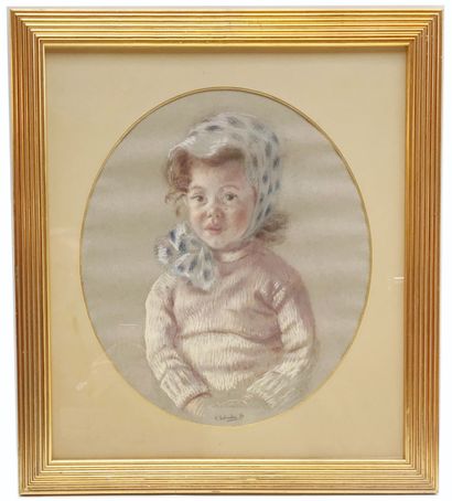 null Charles LÉANDRE (1862-1934)
Petite fille au chapeau à ruban
Pastel à vue ovale,...