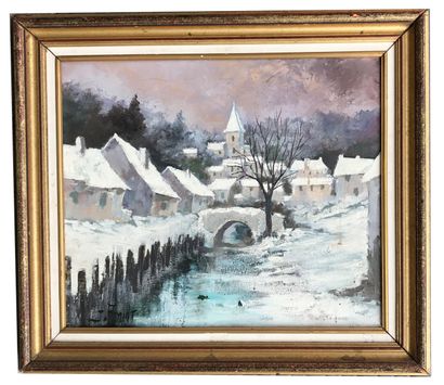 null Jean AMIOT ( né en 1920 )
Le village sous la neige 
Huile sur toile, signée...