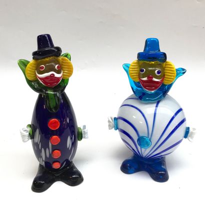 null Deux clowns en verre soufflé de couleurs dans le goût de Venise
H. : 17 cm