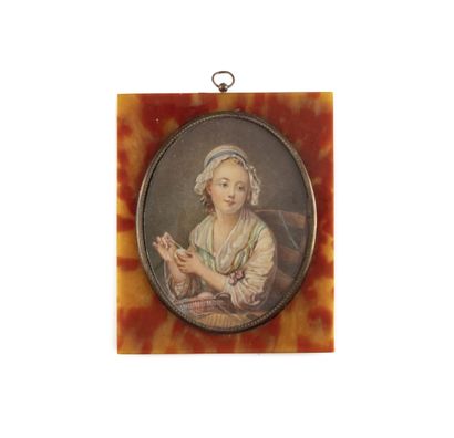 null D'après Jean-Baptiste GREUZE (1725-1825)
La dévideuse de laine
Miniature à vue...