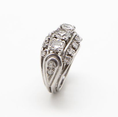 null Circa 1930
Platinum and white gold ring paved with three diamonds weighing approximately...