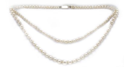 null Two-row necklace with 155 pearls including 81 round-shaped pearls, from 2.6...