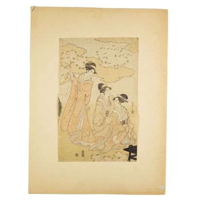 null Chobunsai Eishi (1756 -1829)
Oban tate-e, partie de triptyque, trois femmes...