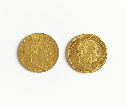 Two coins of 20 fcs Austrian (8 guilders)...