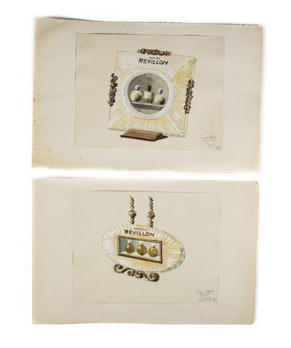 null Pierre CAMIN (1908 - 1996). Suite de 4 MAQUETTES pour les Parfums REVILLON.
Crayon,...