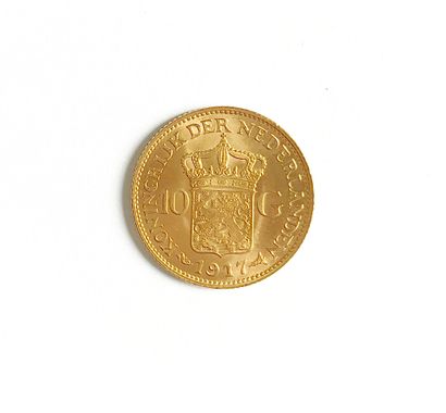 null One 10 guilder (gulden) gold coin - Head of Wilhelmina - 1917
Weight : 6,73...