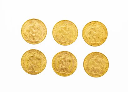 null 6 coins of 20 Francs gold with the marianne (1905, 1906, 1908, 1913, 1914).
Weight....