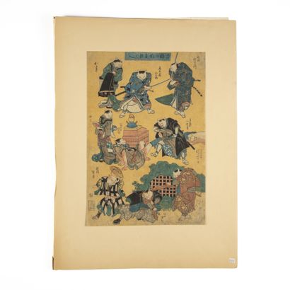 null Ensemble comprenant: 

Utagawa Kuniyoshi (1797-1861)
Deux oban tate-e:
- planche...