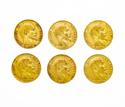 6 coins of 20 francs gold with the effigy...
