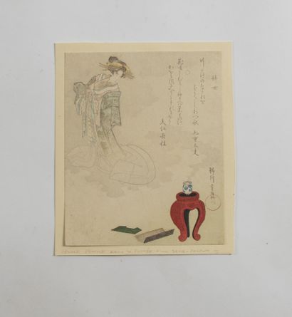 null Yanagawa Shigenobu (1787 -1832)

- Surimono, shikishiban, de la série Hana awase,...