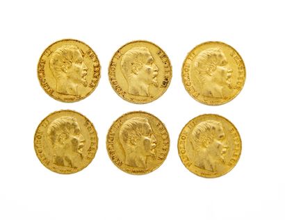 null 6 pièces de 20 francs or à l'éffigie de l'Empereur Napoléon III (1854, 1855,...