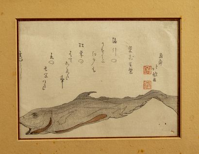 null Katsushika Hokutai (act. 1801 -1844)
Trois surimono, kokonotsugiri :
- homme...