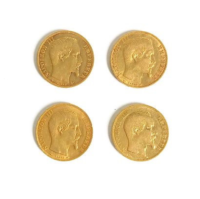 Four coins of 20 francs gold with the effigy...