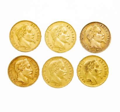 6 coins of 20 francs gold with the éffigie...