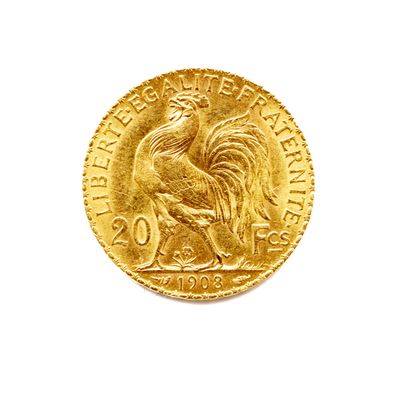 null 1 coin of 20 francs gold with a rooster, dated 1908
weight : 6,4 g