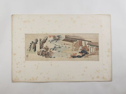 null Katsushika Hokusai (1760-1849)
Deux longs surimono:
- femmes dans un jardin,...