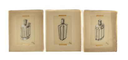 null Pierre CAMIN (1908 - 1996)
Suite de 7 DESSINS de flacons de parfum. 
Crayon...
