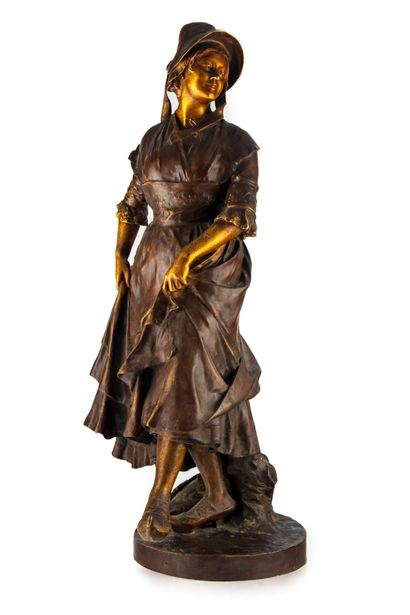 null Antonin MERCIE (1845-1916)
Young peasant woman 
Bronze with two patinas, signed...