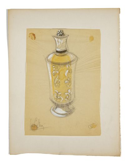 null Pierre CAMIN (1908 - 1996). Suite de 9 MAQUETTES pour bouteilles de parfum....