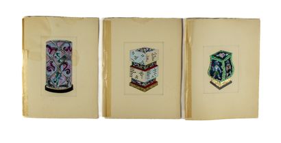 null Pierre CAMIN (1908 - 1996)
Suite de 6 MAQUETTES pour des flacons de parfum.
Crayon,...