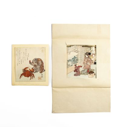 null Utagawa Toyokuni I (1769-1825)
Surimono, shikishiban, courtisane tenant une...