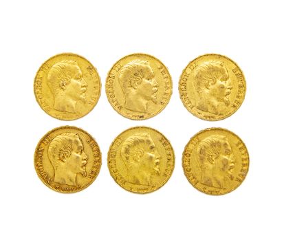 6 coins of 20 francs gold with the effigy...