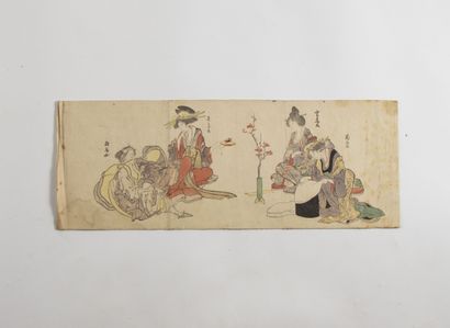 null Ensemble comprenant :
- Katsukawa Shunsho (1726-1792), long surimono, piles...