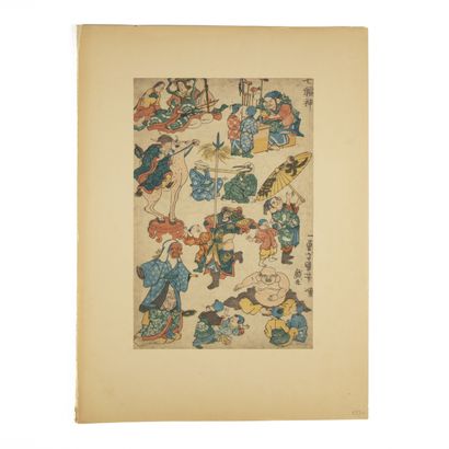 null Ensemble comprenant: 

Utagawa Kuniyoshi (1797-1861)
Deux oban tate-e:
- planche...
