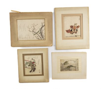 null Katsushika Hokusai (1760 - 1849)
- page d'album, crevettes et algues. Signé...