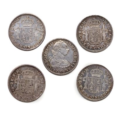 MEXIQUE - 5 pièces de 2 réals en argent....