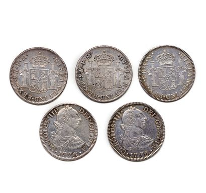 MEXIQUE - 5 pièces de 2 réals en argent....