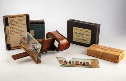 null Stéréoscope (visionneuse) et ensemble de plaques photographiques "1900" .