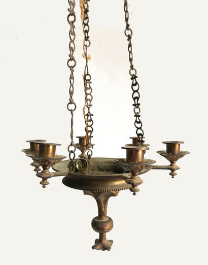 null Petite suspension d'église ( ? ) en forme de lampe à huile ronde à six bras...