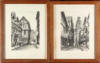 null Léopold ROBIN (1877 - 1939) d'après
Rues de Rouen, deux gravures signées en...